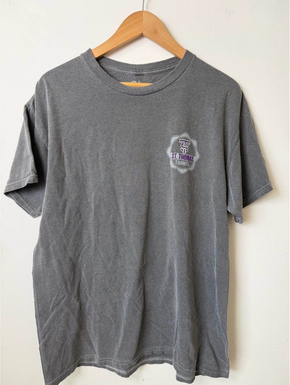 St Thomas Tommys Gray T Shirt Blue 84 men’s large NWOT